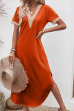Summer V-Neck Lace Irregular Hem Dress