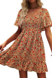 Summer Printed V-Neck Ruffled Short Sleeved Dress
