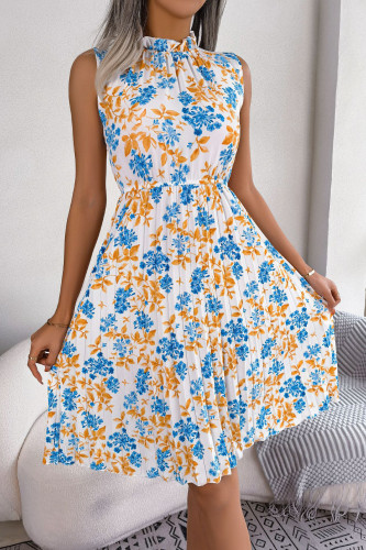 Summer Sleeveless Waist Cinched Pleated Dress