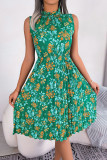 Summer Sleeveless Waist Cinched Pleated Dress
