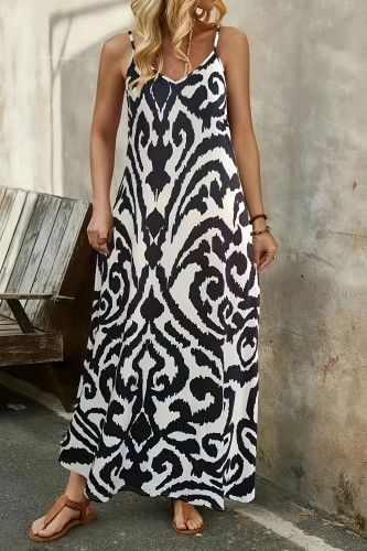 V-Neck Geometric Printed Sleeveless Dress