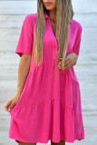 Solid Color Lapel Short Sleeved Shirt Dress