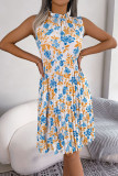 Summer Sleeveless Waist Cinched Pleated Dress