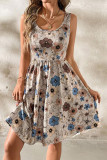 Square Neck Printed Sleeveless Vest Dress