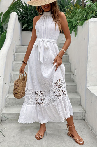 High Waisted Lace Halter Sleeveless Dress