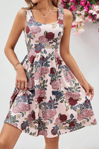 Square Neck Printed Sleeveless Vest Dress