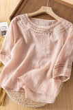 Round Neck Embroidered Lace Long Sleeved Shirt