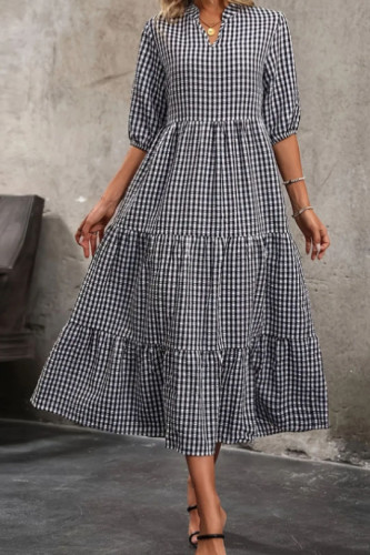 Bubble Short Sleeve Plaid Printed Loose Dress