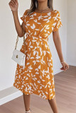 Round Neck Short Sleeved Pleated Dress