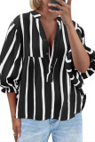 V-Neck Striped Printed Lantern Sleeve Shirt