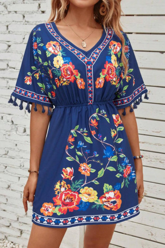 Bohemian Retro Tassel Short Sleeved Dress