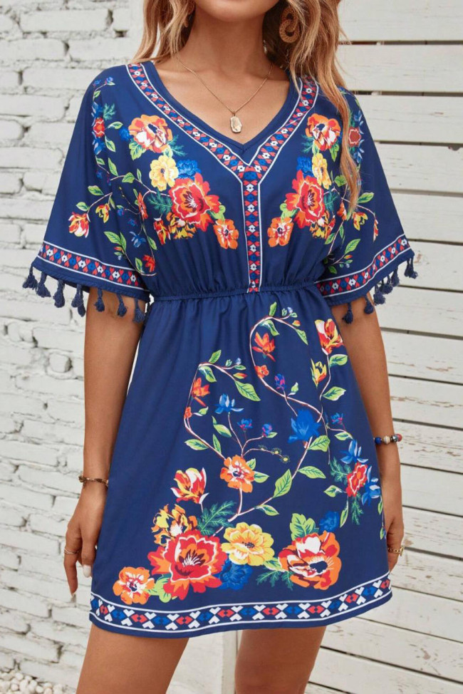 Bohemian Retro Tassel Short Sleeved Dress