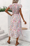 Floral Print Ruffle Edge Short Sleeved Dress