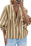V-Neck Striped Printed Lantern Sleeve Shirt