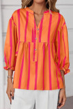 V-Neck Striped Printed Lantern Sleeve Shirt