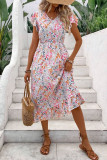 Floral Print Ruffle Edge Short Sleeved Dress