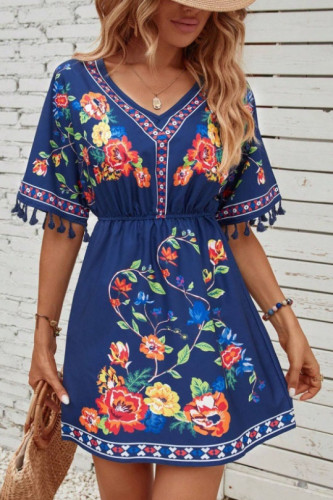 Bohemian Retro Tassel Short Sleeved Dress