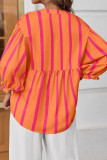 V-Neck Striped Printed Lantern Sleeve Shirt