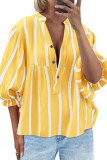 V-Neck Striped Printed Lantern Sleeve Shirt