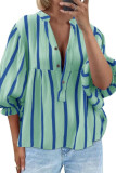 V-Neck Striped Printed Lantern Sleeve Shirt
