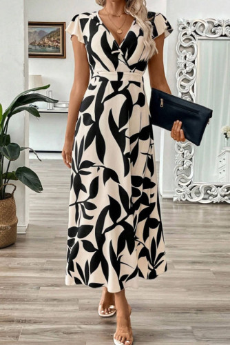 Summer V-Neck Printed Short Sleeved Dress