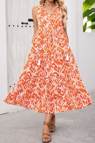 Summer Printed Sleeveless Ruffle Edge Dress