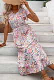 Floral Print Ruffle Edge Short Sleeved Dress