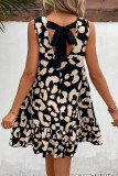 Printed Round Neck Sleeveless Backless Dress