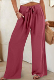 Solid Color Elastic High Waisted Wide Leg Pants