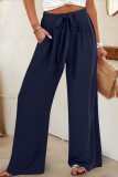 Solid Color Elastic High Waisted Wide Leg Pants