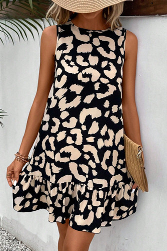 Printed Round Neck Sleeveless Backless Dress