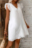 Solid Color V-Neck Short Sleeved Hollow Dress