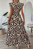 Leopard Print V-Neck Short Sleeved Dress