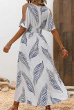Summer Printed Slit V-Neck Off Shoulder Dress