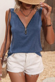 V-Neck Zipper Sleeveless Solid Color Vest