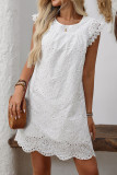 Solid Color Short Sleeved Lace Hollow Dress