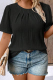 Large Size Solid Color Pleated Short Sleeved T-Shirt