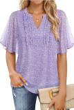 Chiffon Ruffled Short Sleeved V-Neck Shirt