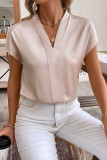 Solid Color V-Neck Short Sleeved Shirt