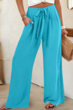 Solid Color Elastic High Waisted Wide Leg Pants