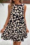 Printed Round Neck Sleeveless Backless Dress
