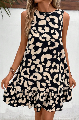 Printed Round Neck Sleeveless Backless Dress