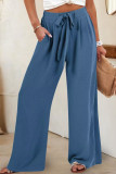 Solid Color Elastic High Waisted Wide Leg Pants