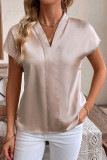 Solid Color V-Neck Short Sleeved Shirt