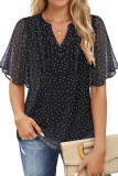 Chiffon Ruffled Short Sleeved V-Neck Shirt