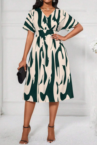 Summer Printed Short Sleeved V-Neck Dress