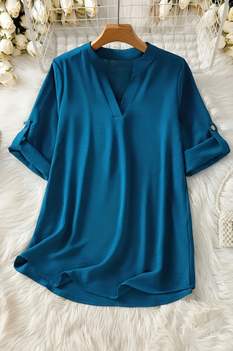 Solid Color V-Neck Button Loose Shirt