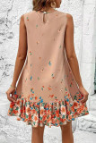 Round Neck Printed Ruffle Sleeveless Dress