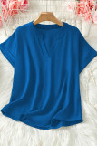 Solid Color Loose Short Sleeved V-Neck Shirt