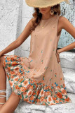 Round Neck Printed Ruffle Sleeveless Dress